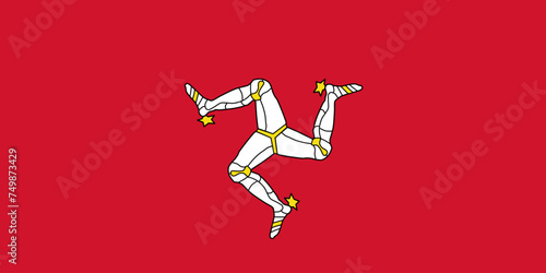 Close-up of national red, white and yellow flag of European country of Isle of Man with legs. Illustration made March 3rd, 2024, Zurich, Switzerland.