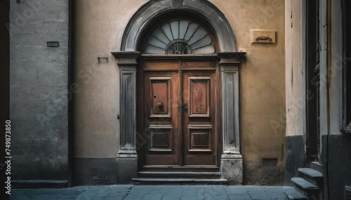 old wooden italian door in an old building historical city elements classic european architecture in florence italy
