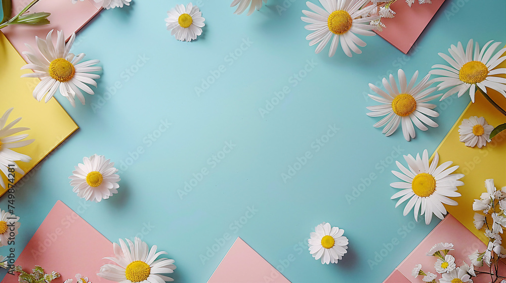 Serene Daisy Blooms on a Soft Pastel Background, Offering Copy Space for Creative Projects – Ideal for Spring and Nature Concepts