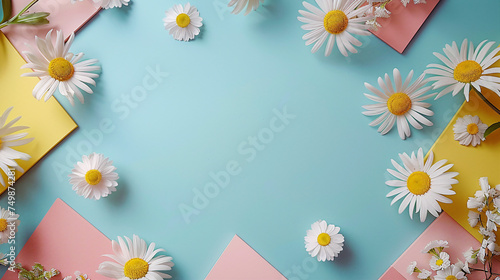 Serene Daisy Blooms on a Soft Pastel Background  Offering Copy Space for Creative Projects     Ideal for Spring and Nature Concepts