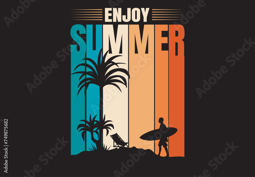 Summer beach and sunset Vector graphic for t shirt and other uses.