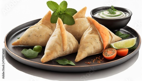 food plate with vegetarian indian samosas isolated on a transparent or white background as png food