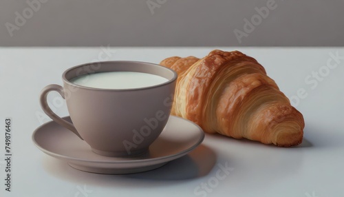 cup of milk with croissant isolated on white background