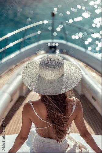 woman with hat on a luxury yacht