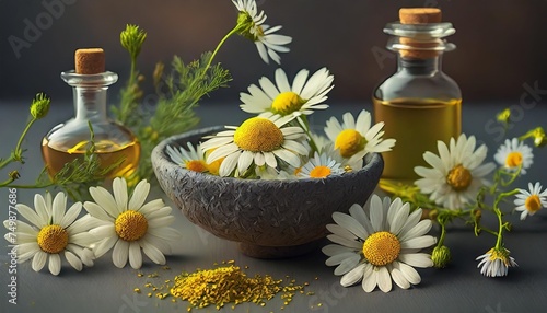 chamomile herbs for use in alternative medicine phytotherapy spa or herbal cosmetics preparing infusions decoctions or tinctures for powders ointments oil or tea bath