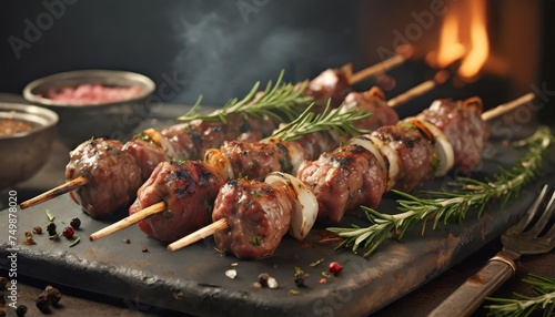 arrosticini italian lamb kebabs with rosemary and spices cooked over a brazier photo