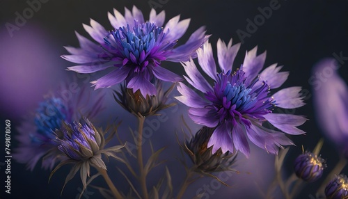 vertical image of the purple blue flowers of amethyst dream mountain bluet centaurea montana amethyst dream