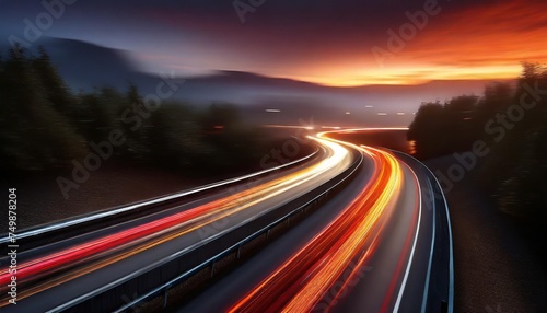 speed traffic at dramatic sundown time light trails
