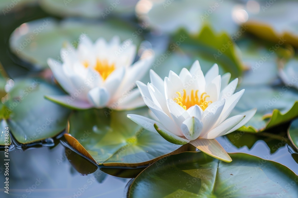 White Lotus Flowers Isolated, Water Lily, Tropical Lake Plant, White Lotus, Copy Space White Lotus Flowers Isolated, Water Lily, Tropical Lake Plant, White Lotus, Copy Space