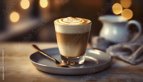 piccolo latte or piccolo in coffee shop piccolo latte is a ristretto shot topped with warm and silky milk photo