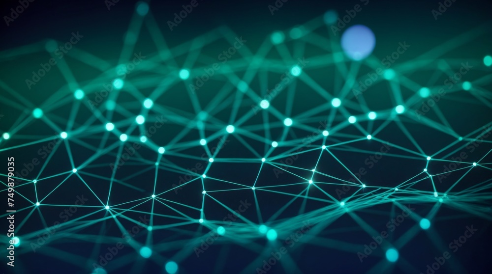 Radiant blue and green nodes connected within a digital network Radiant blue and green nodes connected within a digital network
