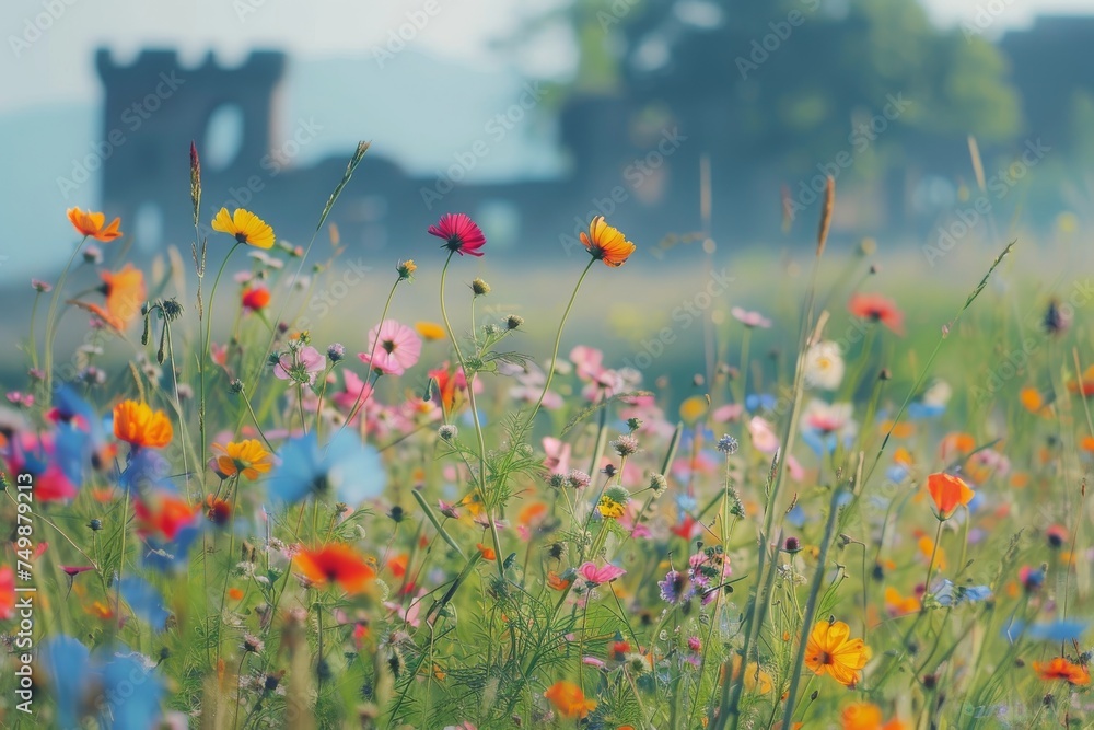 Wild Northern Flowers, Scandinavian Blooming Meadow, Fresh Morning Northern Grasslands Wild Northern Flowers, Scandinavian Blooming Meadow, Fresh Morning Northern Grasslands