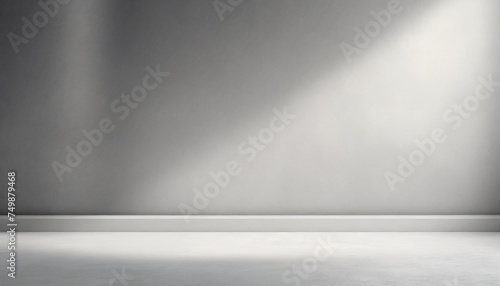 empty gray wall room interiors studio concrete backdrop and floor cement shelf well editing montage display products and text present on free space background photo