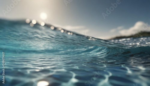 under and surface of a cool blue ocean pool water wave with sun fractured reflections