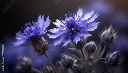 vertical image of the purple blue flowers of amethyst dream mountain bluet centaurea montana amethyst dream © Wayne