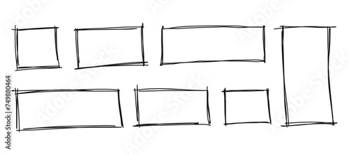 Set of rectangle lines frames hand drawn. Textbox in doodle style. Vector illustration. 
