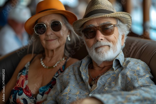 Retired couple enjoying a cruise vacation at sea
