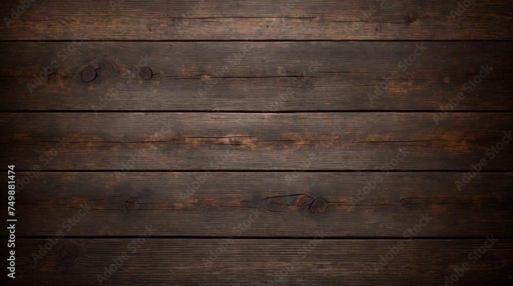 Naklejka premium Rustic dark wooden planks embellished with rich textures and intricate patterns 