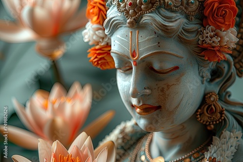 A statue of lakshmi bokeh style background photo
