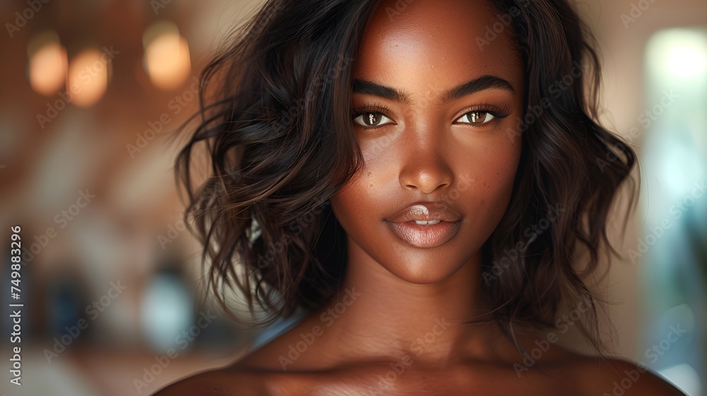 A portrait of a beautiful black woman with make-up. Beauty, cosmetics and haircare concept. A portrait of a beautiful black woman with make-up. Beauty, cosmetics and haircare concept.