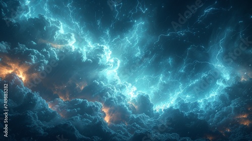 Dramatic stormy clouds with lightning in the colorful sky. Design element for brochure, advertisements, presentation, web and other graphic designer works. © nataliia_ptashka