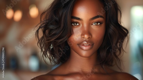 A portrait of a beautiful black woman with make-up. Beauty, cosmetics and haircare concept. © Rando
