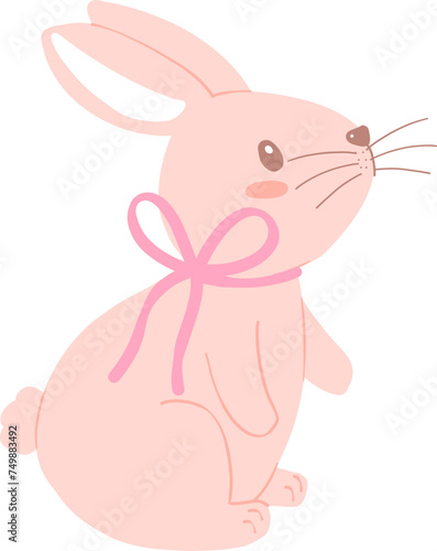 Bunny Rabbit Coquette with Pink Ribbon Bow Flat Design