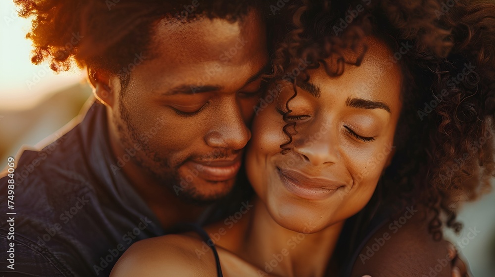 A happy intimate couple holding each other with their eyes closed. A happy intimate couple holding each other with their eyes closed.