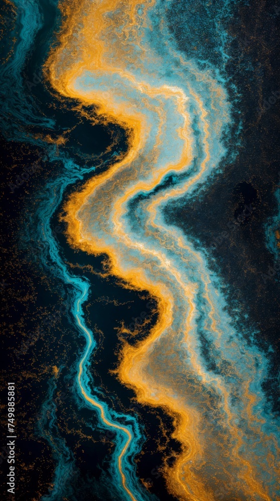 Fototapeta premium Stylish dark background with captivating gold, white, and teal abstract design 