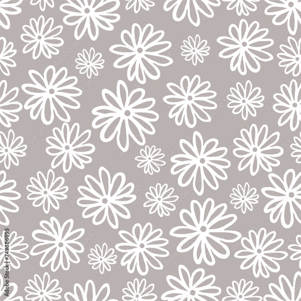 Hand Drawn Black And White Spring Flowers Pattern On White Background. Sketch. Doodle style Hand Drawn Black And White Spring Flowers Pattern On White Background. Sketch. Doodle style