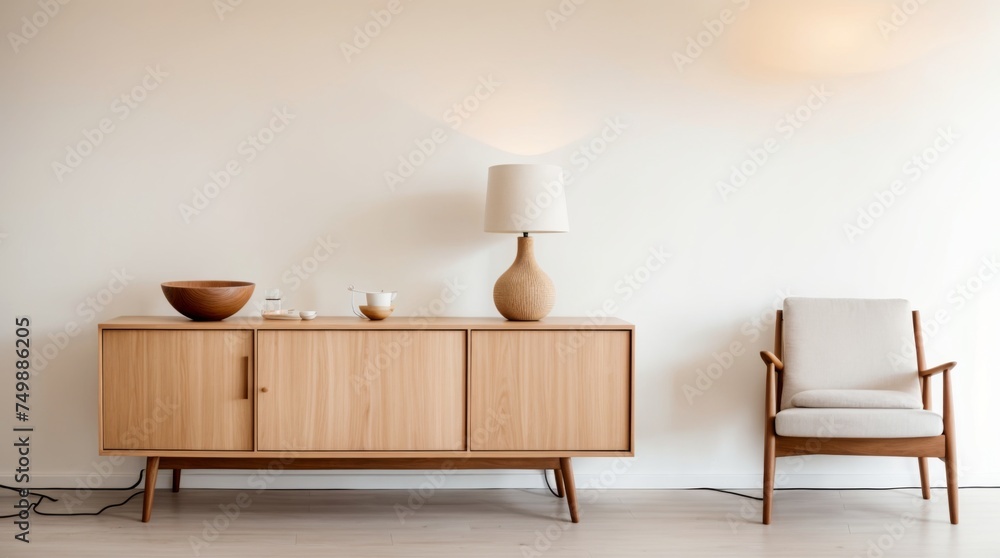 Stylish Room Wood Sideboard Lamp Decorative Bowl Single Armchair Stylish Room Wood Sideboard Lamp Decorative Bowl Single Armchair