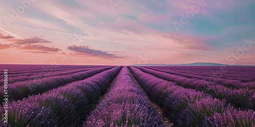 A vast lavender field under a pastel sky, the horizon curved with the gentle swell of the earth
