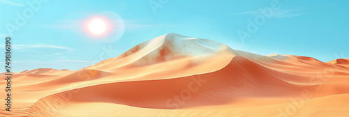 the sun in the desert, a brown sand dunes in the desert on blue sky background, appropriate for travel magazines, blog headers, website backgrounds, or desert themed contras designs.banne photo