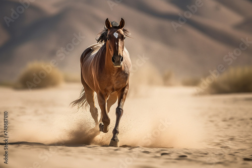 Fast Running Horse In Sandy Desert