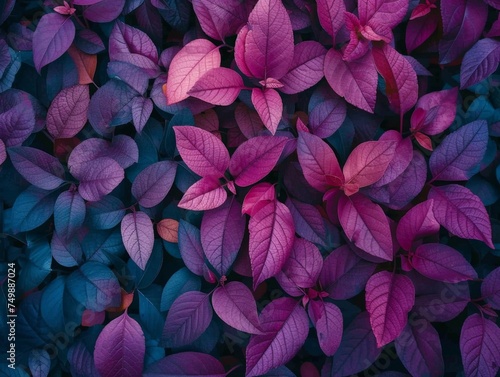 Vibrant Purple and Blue Leaves Against a Dark Background with a Beautiful Blue Sky