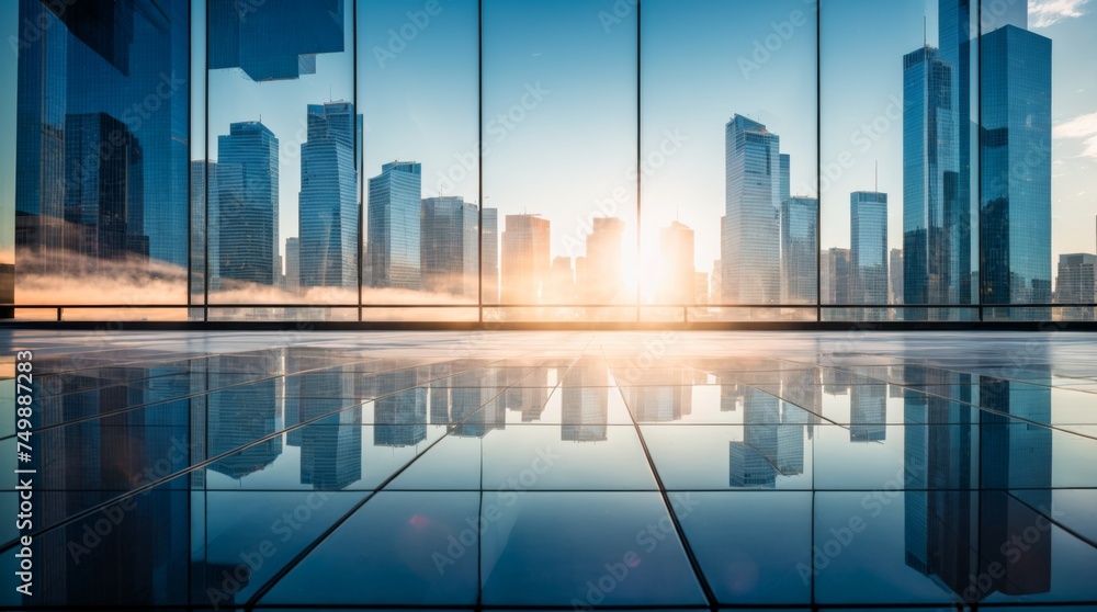 Sunrise radiance on urban glass towers and modern cityscape Sunrise radiance on urban glass towers and modern cityscape