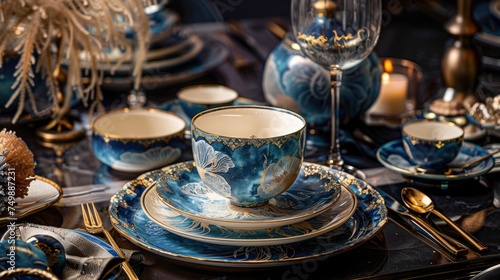 Creative Table Setting with Jellyfish-Inspired Dinnerware. Ceramic Set tableware with jellyfish.