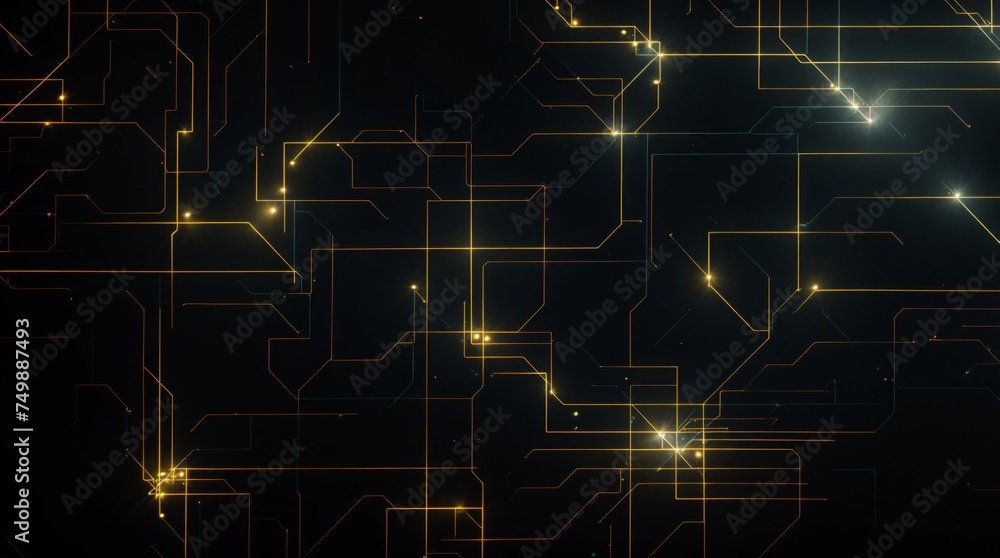 Fototapeta premium Surreal circuit lines in abstract glowing starry night design 