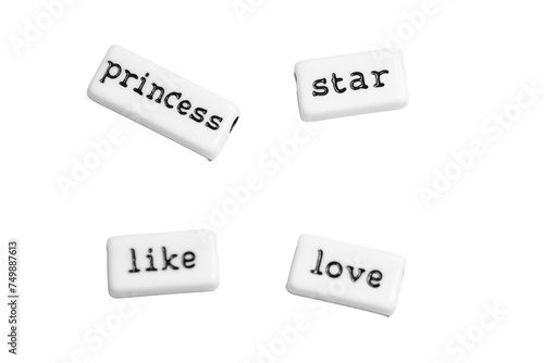 Four Words "Princess, Star, Like, Love" on Transparent Background