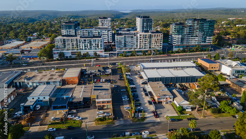 Photography Aerial drone view of commercial and residential buildings at Kirrawee in the Sut