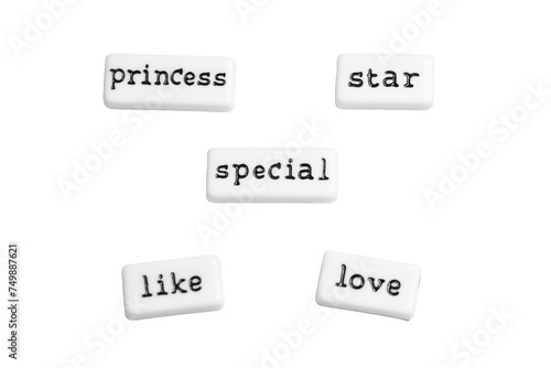 Cutout Words "Princess, Star, Special, Like, Love" on Black