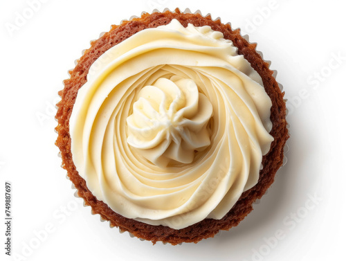 beautifully frosted cupcake with swirls of creamy vanilla buttercream on top of a golden brown base, perfect for a sweet treat or special occasion dessert