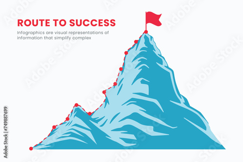 Route to the Top of the Mountain Infographic Design, Business Strategy, and Target. climbing route to the goal. Vector illustration flat design.