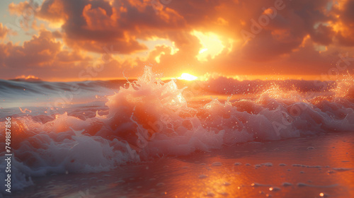 Beautiful seascape capturing the sunset warm golden light illuminating the rolling waves.
