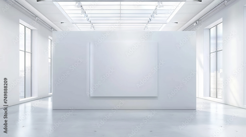 empty big white poster mockup gallery with white wall room ,empty white blank frame banner design with spotlight empty big white poster mockup gallery with white wall room ,empty white blank frame banner design with spotlight