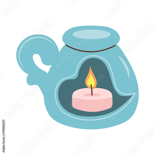Aroma lamp with candle for SPA and aromatherapy. Cartoon flat vector illustration.