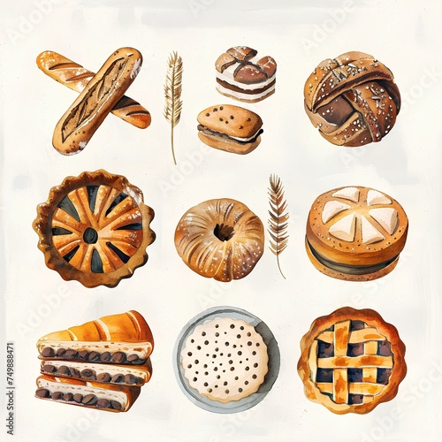 Assorted cakes including chocolate, cookies, and pastries, beautifully arranged in white and brown shades, perfect for indulging alone or sharing Sweet treats for any occasion, from snacks to breakfas photo