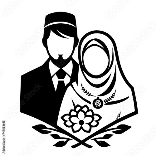 black and white illustration of a muslim bridal