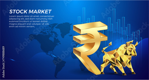 Indian economy increase bull market. indian stock market high growth.
