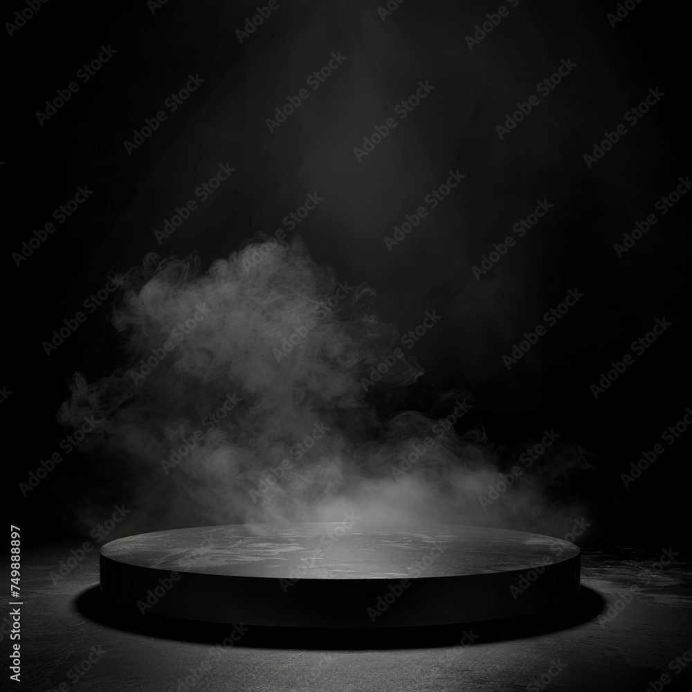 Podium black rock dark smoke background product shot